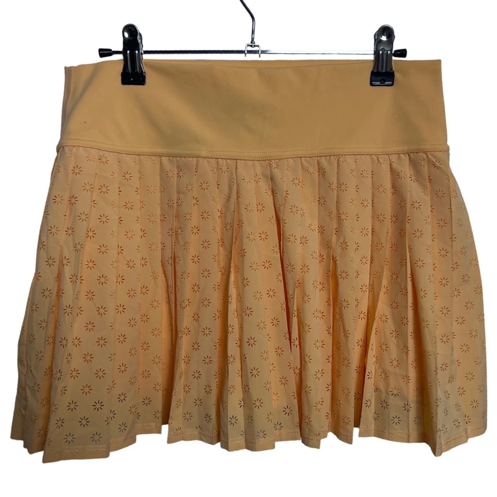 Glyder‎ Women Peach Orange Laser Cut Floral Pleated Tennis Skort M Activewear
